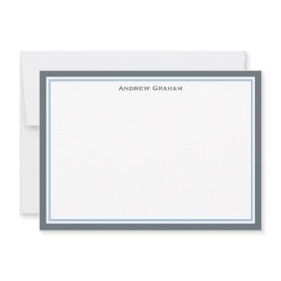 Charcoal Gray and Light Blue Border Note Card