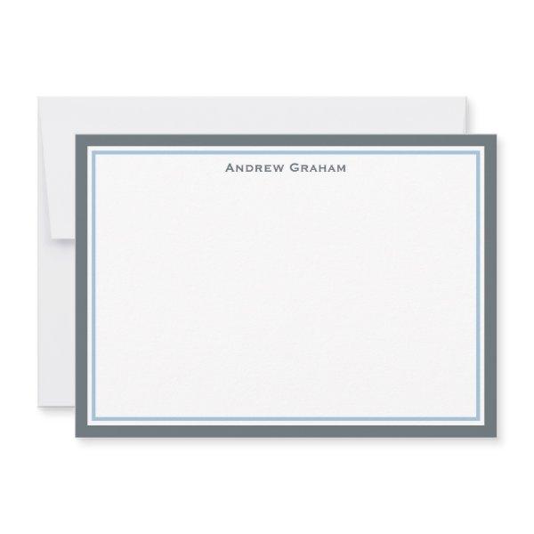 Charcoal Gray and Light Blue Border Note Card