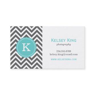 Charcoal Gray and Turquoise Chevron Monogram