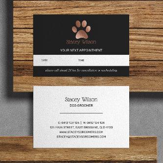Charcoal Rose Gold Paw Print Logo Appointment Card