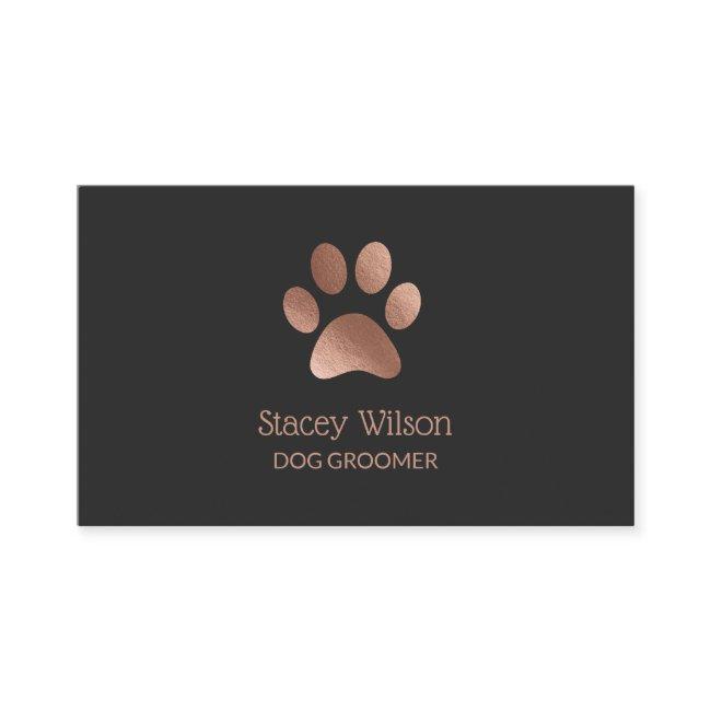 Charcoal Rose Gold Paw Print Logo Dog Groomer