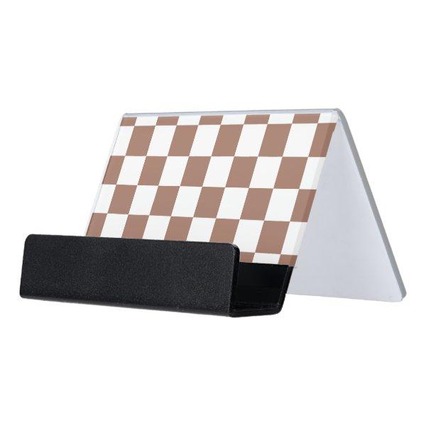 Checker squares mocha brown white geometric retro desk  holder