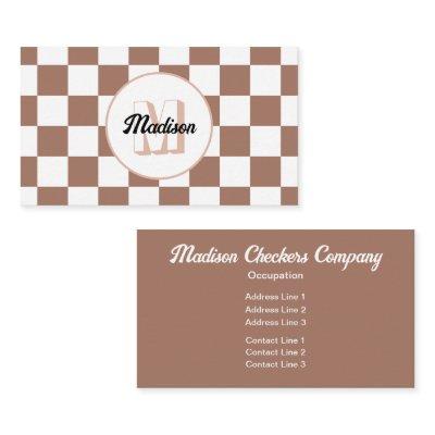 Checker squares mocha brown white retro Monogram