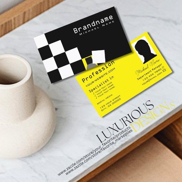 Checkered Black and White Modern Yellow with Photo