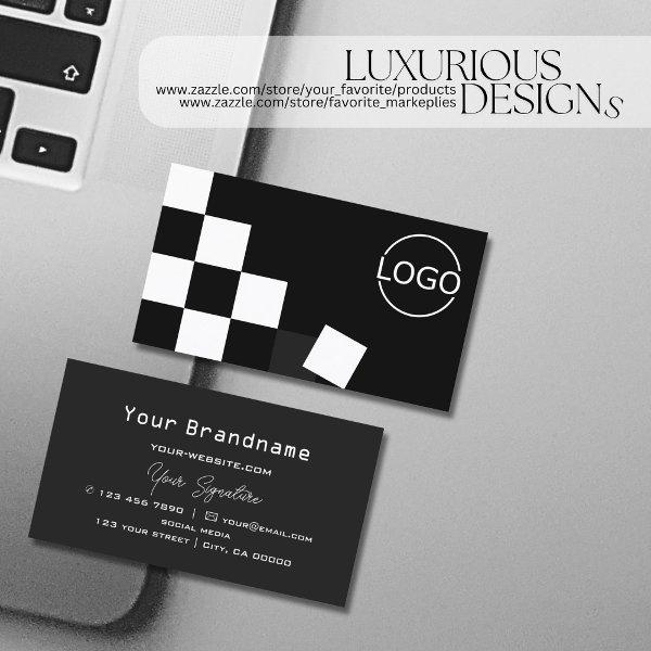 Checkered Black Dark Gray Modern with Logo Stylish