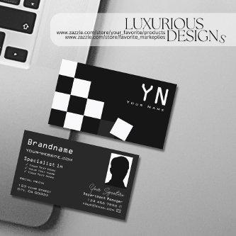 Checkered Black Dark Gray with Monogram and Photo