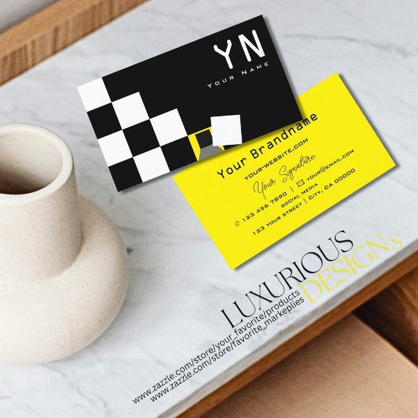 Checkered Black White Yellow with Monogram Modern