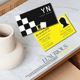 Checkered Black White Yellow with Monogram & Photo