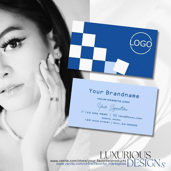 Checkered Blue and White Modern with Logo Stylish