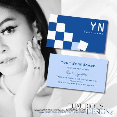 Checkered Blue and White with Monogram Modern