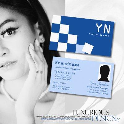 Checkered Blue and White with Monogram & Photo