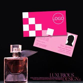 Checkered Pink and White with Logo & Photo Stylish