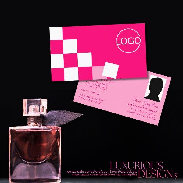 Checkered Pink and White with Logo & Photo Stylish