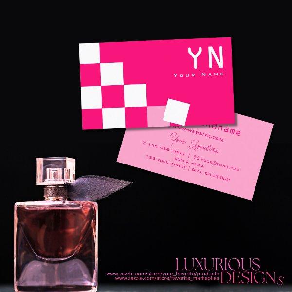 Checkered Pink and White with Monogram Modern