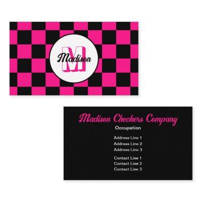 Checkered squares hot pink black retro Monogram