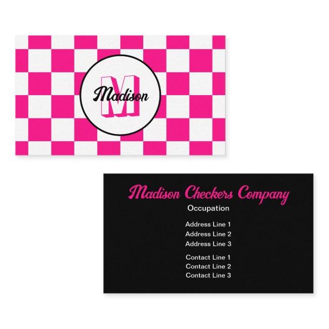 Checkered squares hot pink white retro Monogram