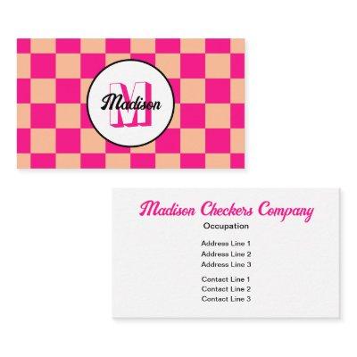 Checkered squares peach hot pink retro Monogram