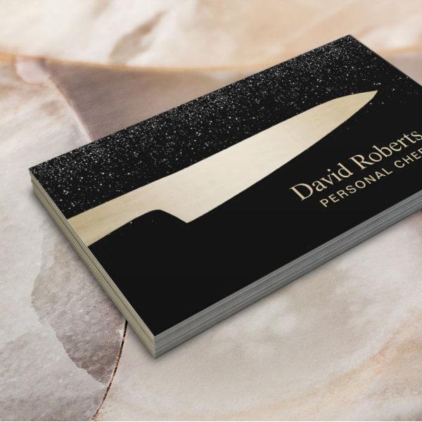Chef Catering Gold Knife Modern Black Glitter