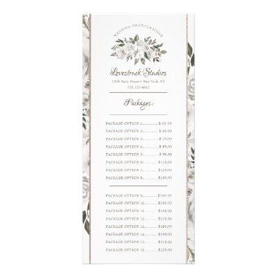 Cherish Vintage White Floral Custom Price List Rack Card