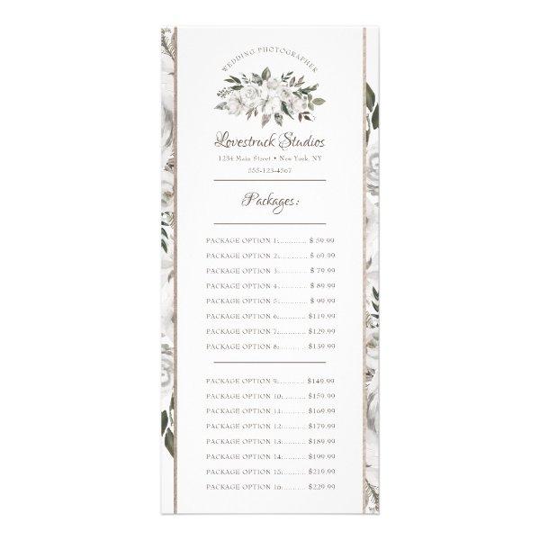 Cherish Vintage White Floral Custom Price List Rack Card