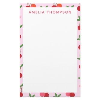 Cherry Fruit Pattern in Pink and Red Personalized Stationery