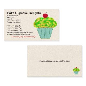 Cherry on Top Yellow Green Frosted Vanilla Cupcake