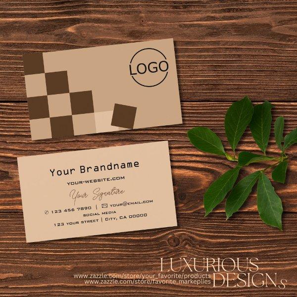 Chessboard Beige and Brown Modern with Logo Cool