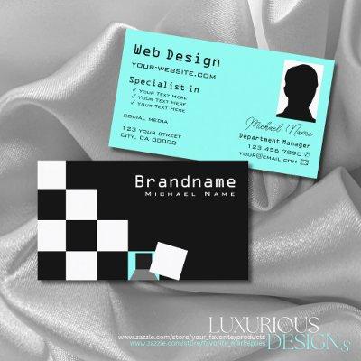 Chessboard Black and White Modern Teal with Photo