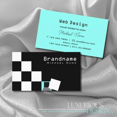 Chessboard Black White Modern Teal Professional