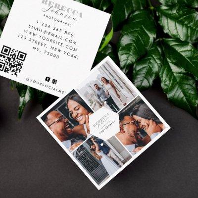 Chic 4 Photo Wedding Collage Photographer QR Code Square