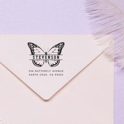 Chic Beautiful Butterfly Last Name Return Address Self-inking Stamp