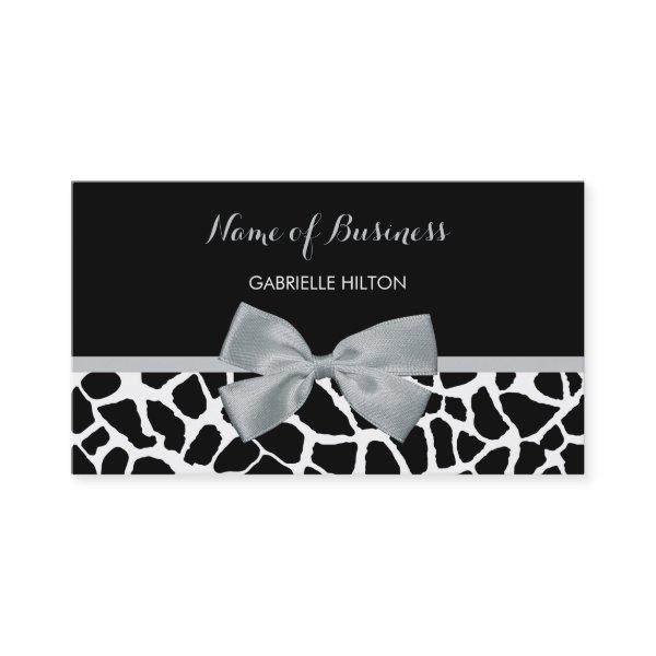 Chic Black and White Giraffe Print Silver Gray Bow