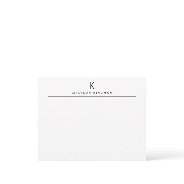 Chic Black and White Modern Monogram Initial Name Note Card