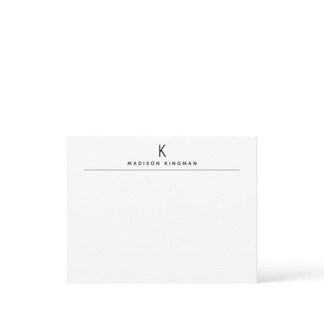 Chic Black and White Modern Monogram Initial Name Note Card