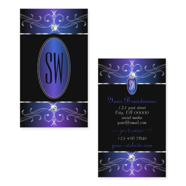 Chic Black Blue Purple Ornate Ornaments Initials