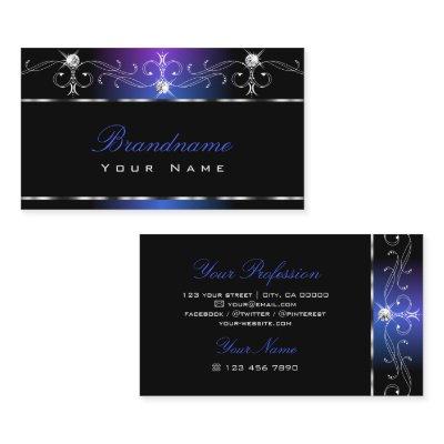Chic Black Blue Squiggles Ornaments Sparkle Jewels