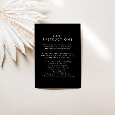 Chic Black Business Product Care Instructions Enclosure Card