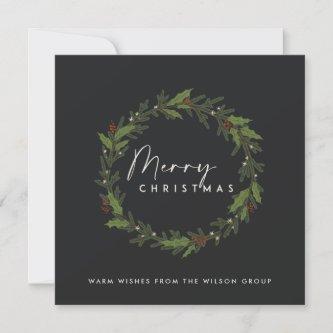 CHIC BLACK CORPORATE HOLLY BERRY WREATH CHRISTMAS HOLIDAY CARD