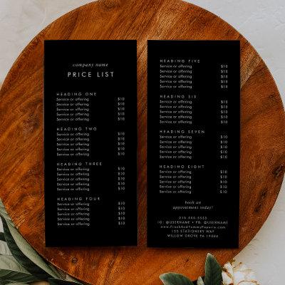 Chic Black Double Sided Business Price List Rack Card