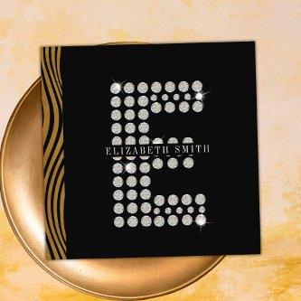 Chic Black Gold Diamond Initial E Monogram QR Code Square