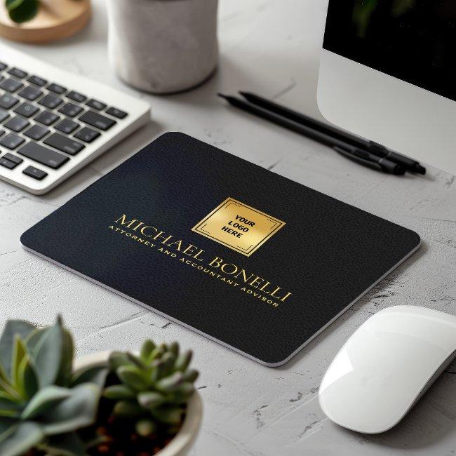 Chic Black Gray Leather Luxury Gold Logo NAME Mouse Pad
