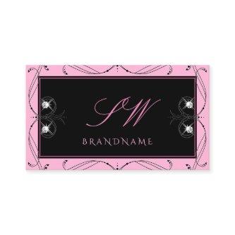 Chic Black Pink Sparkling Diamonds Monogram Ornate