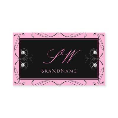 Chic Black Pink Sparkling Diamonds Monogram Ornate