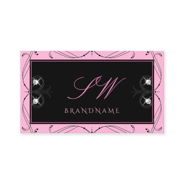 Chic Black Pink Sparkling Diamonds Monogram Ornate