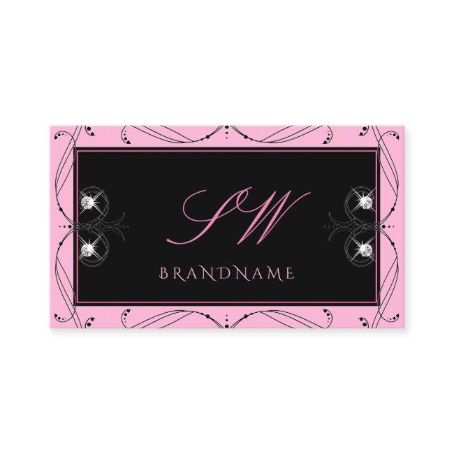 Chic Black Pink Sparkling Diamonds Monogram Ornate