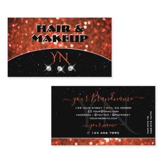 Chic Black Salmon Orange Sparkle Glitter Monogram