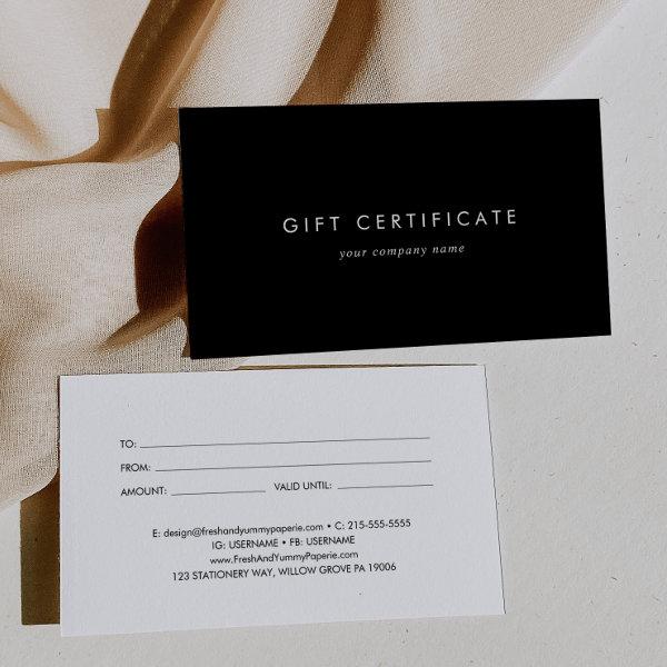 Chic Black Typography Business Gift Certificate