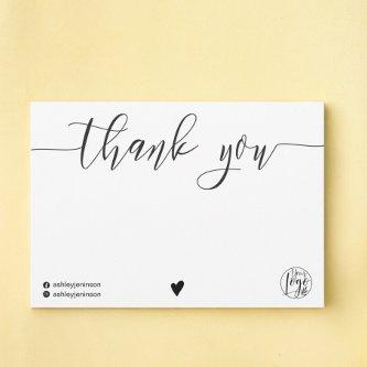 Chic black white thank you script logo qr code