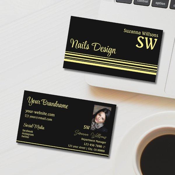 Chic Black Yellow Stripes with Monogram and Photo