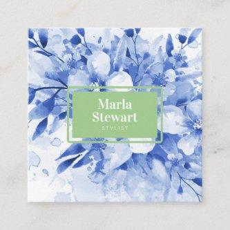 Chic blue floral watercolor elegant green modern square
